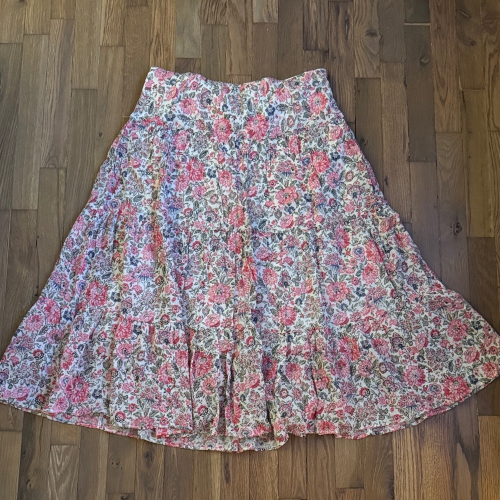 Chaps Pink and White Floral A-Line Skirt